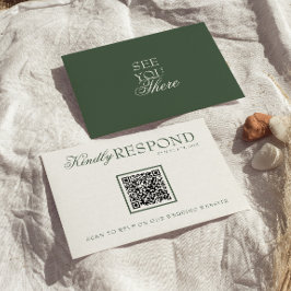 Cartão RSVP Classe Esmeralda Verde Boho QR Código Chique Casam