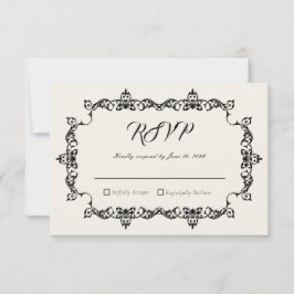 Cartão RSVP Classic Antique Ivory Ornately Framed Wedding
