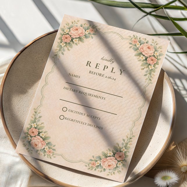 Cartão RSVP Classic Blush Rose Arch Wedding (Criador carregado)