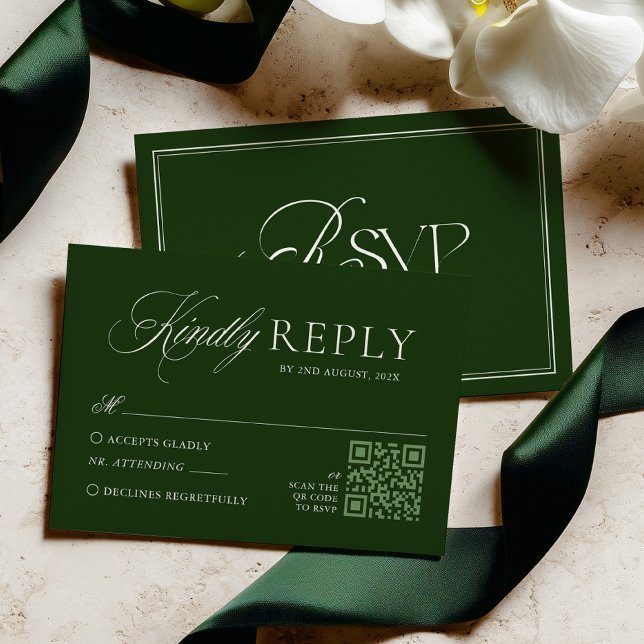 Cartão RSVP Classic Dark Green Wedding (Criador carregado)