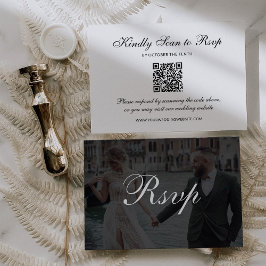 Cartão RSVP Classic Dark Overlay | QR Code Photo Wedding