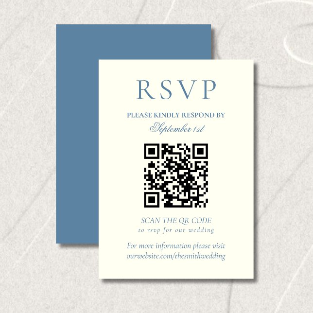 Cartão RSVP Classic Dusty Blue Minimalist Wedding QR Code (Classic Dusty Blue Minimalist Wedding QR Code RSVP Card)