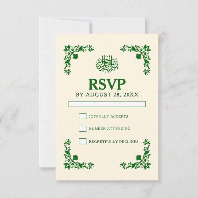 Cartão RSVP Classic Elegance Ivory & Emerald Floral Wedding (Frente)
