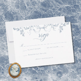 Cartão RSVP Classic Elegant Dusty Blue Floral Frame Wedding