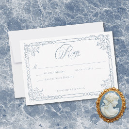 Cartão RSVP Classic Elegant Dusty Blue Floral Frame Wedding