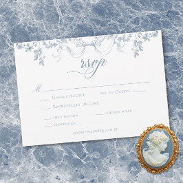 Cartão RSVP Classic Elegant Dusty Blue Floral Swag Wedding