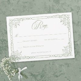 Cartão RSVP Classic Elegant Sage Green Floral Frame Wedding