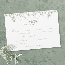 Cartão RSVP Classic Elegant Sage Green Floral Frame Wedding