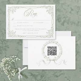Cartão RSVP Classic Elegant Sage Green Floral Frame Wedding QR