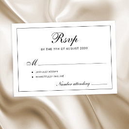 Cartão RSVP Classic elegant script black and white wedding