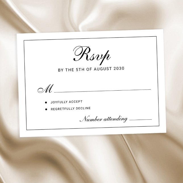 Cartão RSVP Classic elegant script black and white wedding (Criador carregado)