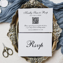 Cartão RSVP Classic Formal Black and White | QR Code Wedding