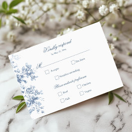 Cartão RSVP Classic French Blue Flowers & Ribbons Wedding