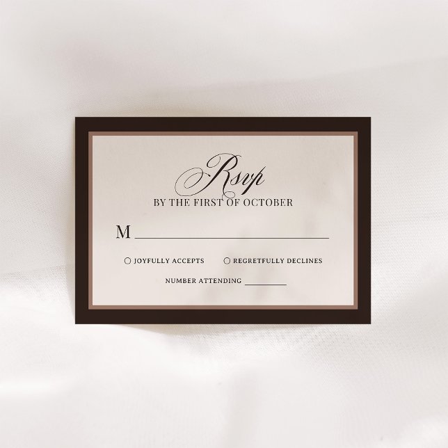 Cartão RSVP Classic Luxe | Elegant Brown Neutral Wedding (Criador carregado)