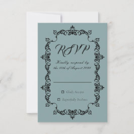 Cartão RSVP Classic Misty Sage Blue Ornately Framed Wedding