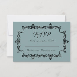 Cartão RSVP Classic Misty Sage Blue Ornately Framed Wedding