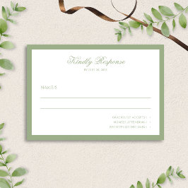 Cartão RSVP Classic Real Sage Green Border Script Wedding 