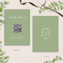 Cartão RSVP Classic Sage Green Monogram Crest Wedding QR Code