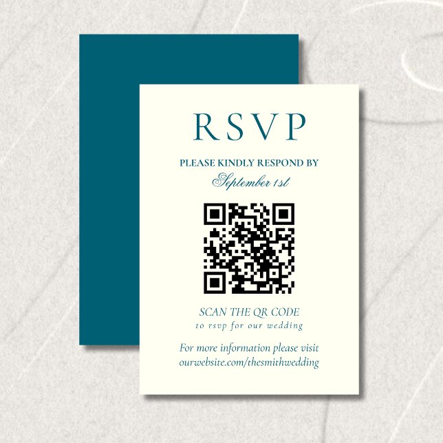 Cartão RSVP Classic Teal Blue Minimalist Wedding QR Code (Classic Teal Blue Minimalist Wedding QR Code RSVP Card)