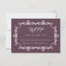 Cartão RSVP Classic Velvet Purple Ornately Framed Wedding