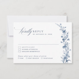 Cartão RSVP Classic Victorian Blue French Garden Chic Wedding 