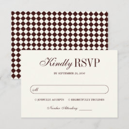 Cartão RSVP Classic Vintage Burgundy Checkered Elegant Wedding