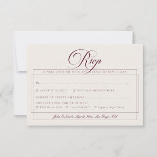 Cartão RSVP Clássica Burgundy Ivory Caligrafia Escolha de Refe