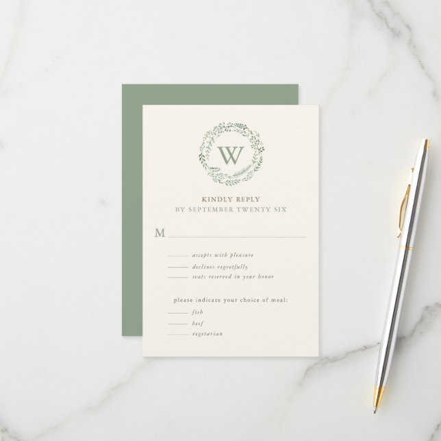 Cartão RSVP Clássica Molereca Vermelhidão Monograma w Refeição (Frente/Verso In Situ)