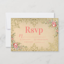 Cartão RSVP Clássica Vintage Floral Quinceañera Aniversário