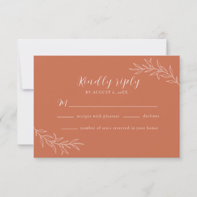 Cartão RSVP Clássico Casamento Boho Terracota (Frente)