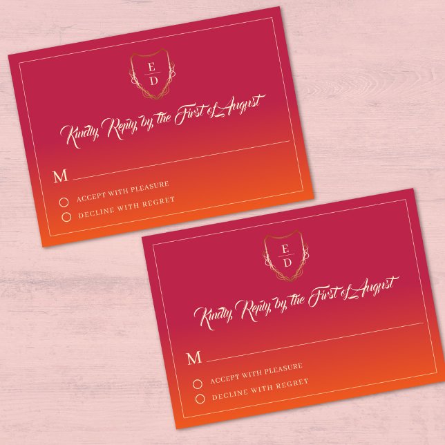 Cartão RSVP Clássico Casamento de Verão Burgundy Laranja Elega (Criador carregado)