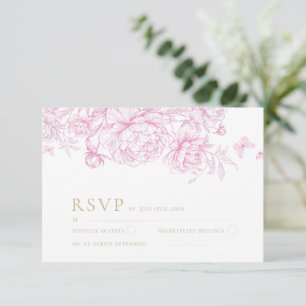 Cartão RSVP Clássico Casamento Floral Francês Elegante