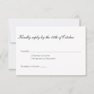 Cartão RSVP Clássico Casamento Minimalista Preto Branco Elegan