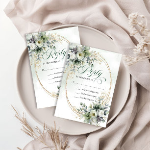 Cartão RSVP Clássico Charme Boêmio Verde Botânico Casamento