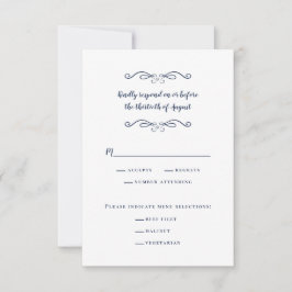 Cartão RSVP Clássico de Refeição de Casamento Elegante Azul e