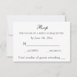 Cartão RSVP Clássico Elegante de Casamento Negro e Branco