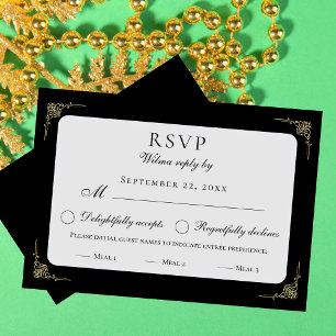 Cartão RSVP Clássico Elegante Preto Branco Bege Escolha de Ref