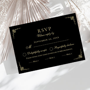 Cartão RSVP Clássico Elegante Preto Branco Bege Escolha de Ref