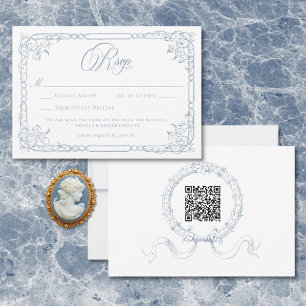 Cartão RSVP Clássico Elegante Quadro Floral Azul Empoeirado Ca