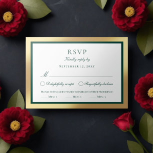 Cartão RSVP Clássico Faux Dourado Emerald Green Meal Choice RS