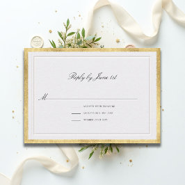 Cartão RSVP Clássico Formal Elegante Pérola Ouro Casamento