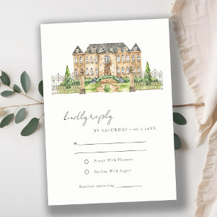 Cartão RSVP Clássico Jardim Chateau Manor Watercolor Casamento