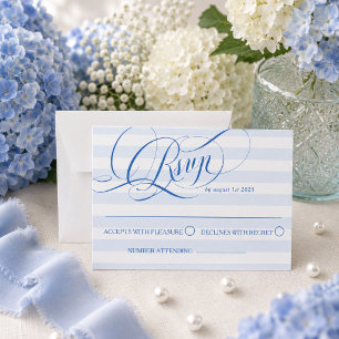 Cartão RSVP Clássico Listrado Azul e Branco 