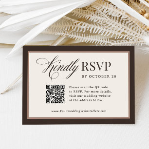 Cartão RSVP Clássico Luxo Casamento Código QR Neutro Marrom