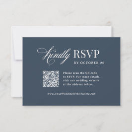 Cartão RSVP Clássico Luxo | Casamento com Código QR Azul-Marin