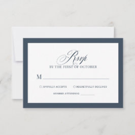 Cartão RSVP Clássico Luxo | Casamento Elegante em Azul Naval e