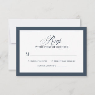 Cartão RSVP Clássico Luxo Casamento Elegante em Azul Naval e