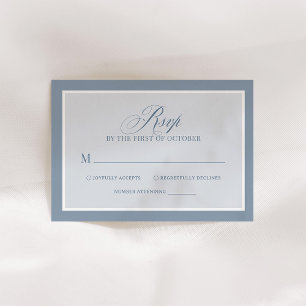 Cartão RSVP Clássico Luxo   Casamento Elegante em Azul Poeiren