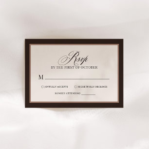 Cartão RSVP Clássico Luxuoso Casamento Elegante Neutro Marro