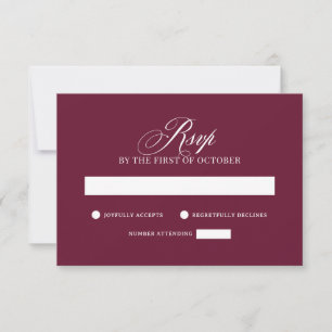 Cartão RSVP Clássico Luxuoso Casamento Elegante Vermelho Bor